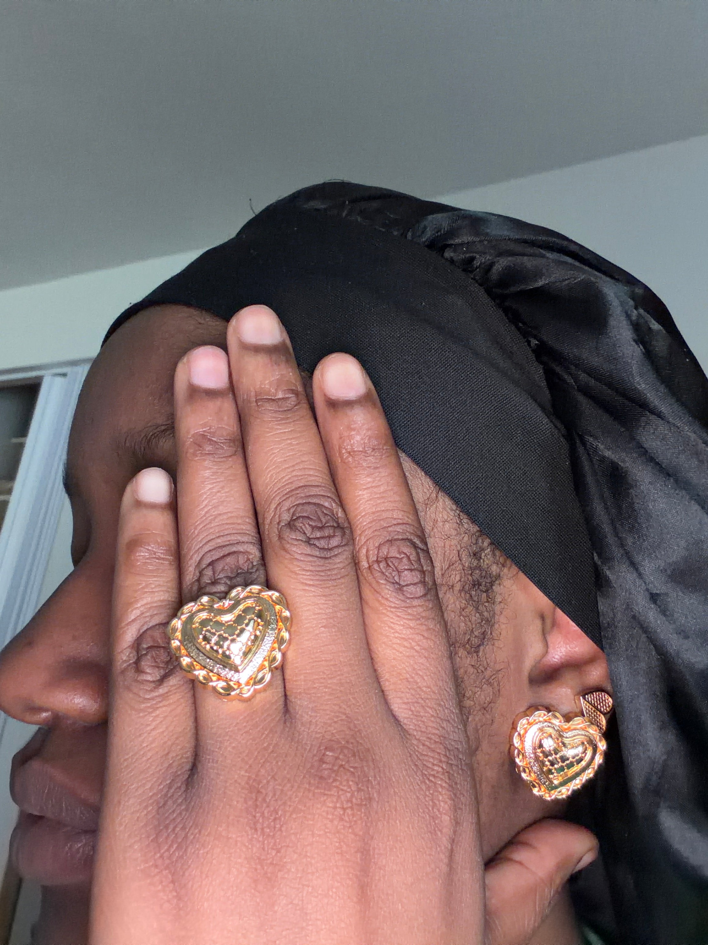 Gold-Tone Heart Jewelry Set (Ring & Earrings)